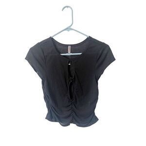 Free People Movement Black Ribbed‎ Cutout T-Shirt